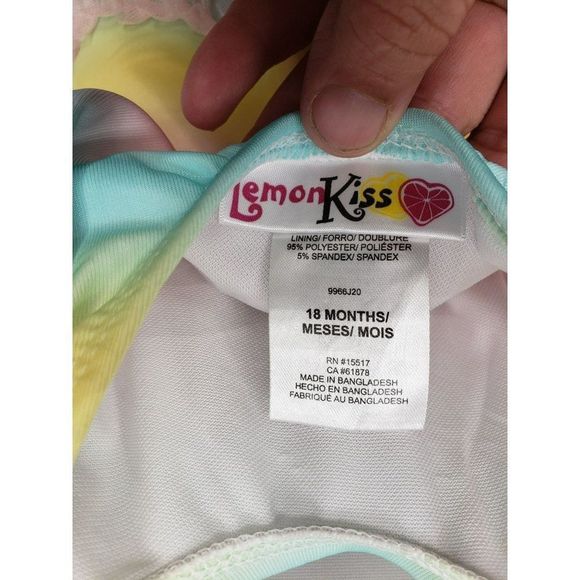 Lemon Kiss Toddler girls 18 months 1 piece swimsuit pink tyedye unicorn swimwear - Picture 2 of 8